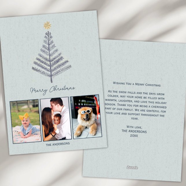 Cartão De Festividades Natal de Colagem de Fotos Personalizada e Azul Min (Criador carregado)