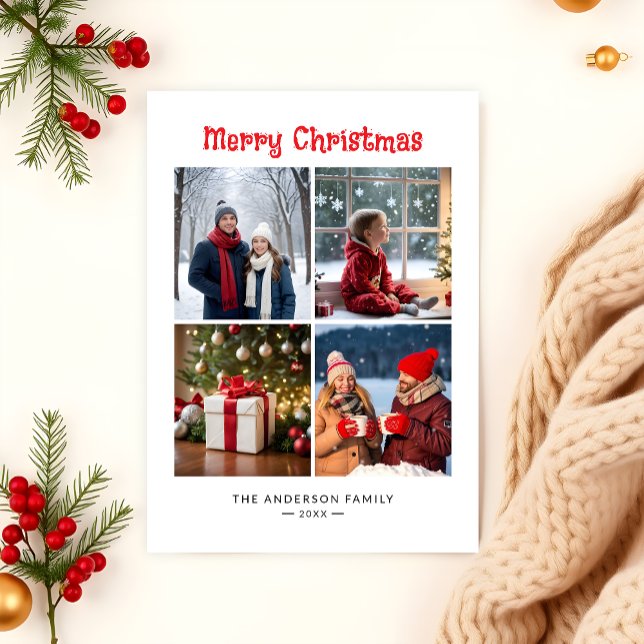 Cartão De Festividades Natal de Colagem de Quatro Fotografias Moderno Min (Criador carregado)