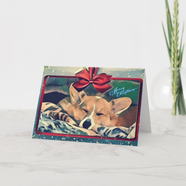 Cartão De Festividades Natal de Corgi Dormindo (Frente)