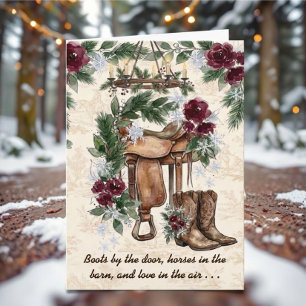 Cartão De Festividades Natal de Cowgirl com Botas e Brilho