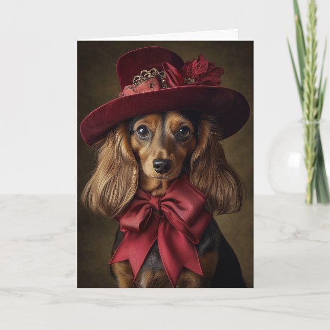 Cartão De Festividades Natal de Dachshund de Cabelo Longo Vitoriano (Frente)