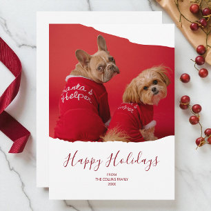 Cartão De Festividades Natal de Feliz Natal de Pet Minimalista Vermelho