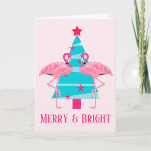 Cartão De Festividades Natal de flamingo rosa alegre e brilhante na praia