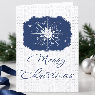 Cartão De Festividades Natal de Floco de Neve Azul Marinho e Branco