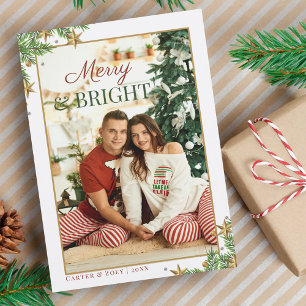 Cartão De Festividades Natal de Foto do Casal feliz e Brilho