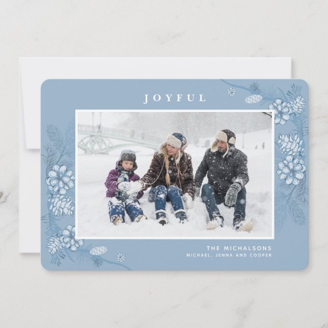 Cartão De Festividades NATAL DE FOTO HOLIDAY | Woodland Blues (Frente)