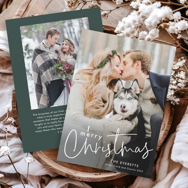 Cartão De Festividades Natal de Foto Mínimo de Script Simples (Simple script photo Christmas holiday card.)
