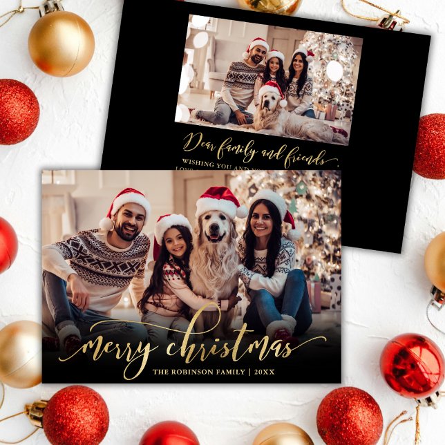 Cartão De Festividades Natal de Fotografia do Script Dourado do Elegante  (Criador carregado)