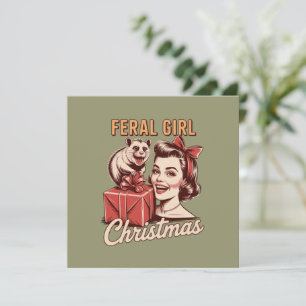 Cartão De Festividades Natal de Garota Feral Gambá Xmas Trashy Retro