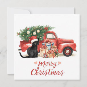 Cartão De Festividades Natal de Gato Negro para Amantes de Gato