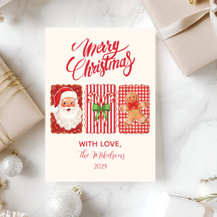 Cartão De Festividades Natal de Gengibre do Papai Noel Xadrez Retro
