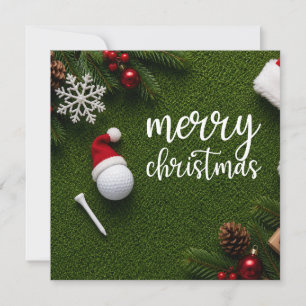 Cartão De Festividades Natal de golfe com bola de golfe em grama verde