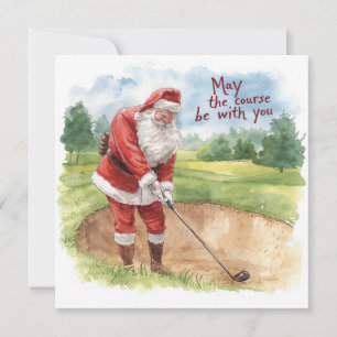 Cartão De Festividades Natal de Golfe com Papais noeis Golfer no campo de