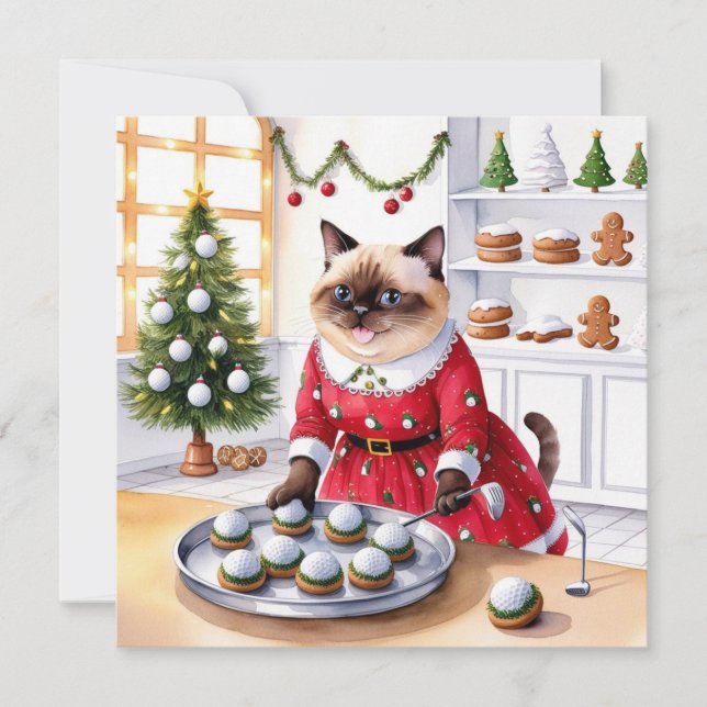 Cartão De Festividades Natal de golfe temático para amante de gatos golfi (Frente)