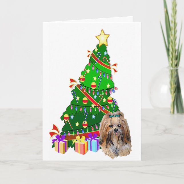 Cartão De Festividades Natal de Lhasa Apso (Frente)