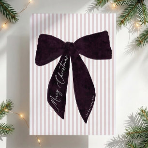 Cartão De Festividades Natal de Listras com Laço de Veludo Roxo Oversized
