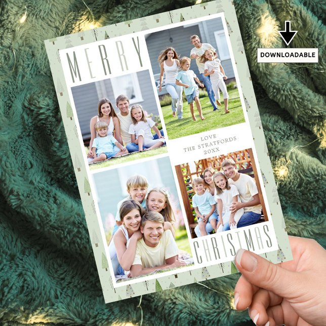 Cartão De Festividades NATAL DE MERRY Moderno 4 Árvores de Fotografias Ve (Criador carregado)