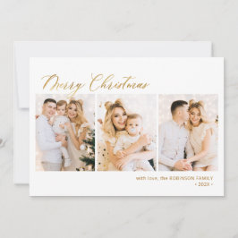 Cartão De Festividades Natal de Multifotos do Script Dourado Moderno 3