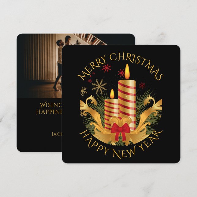 Cartão De Festividades Natal de Natal de Vela Elegante Tradicional (Frente/Verso)