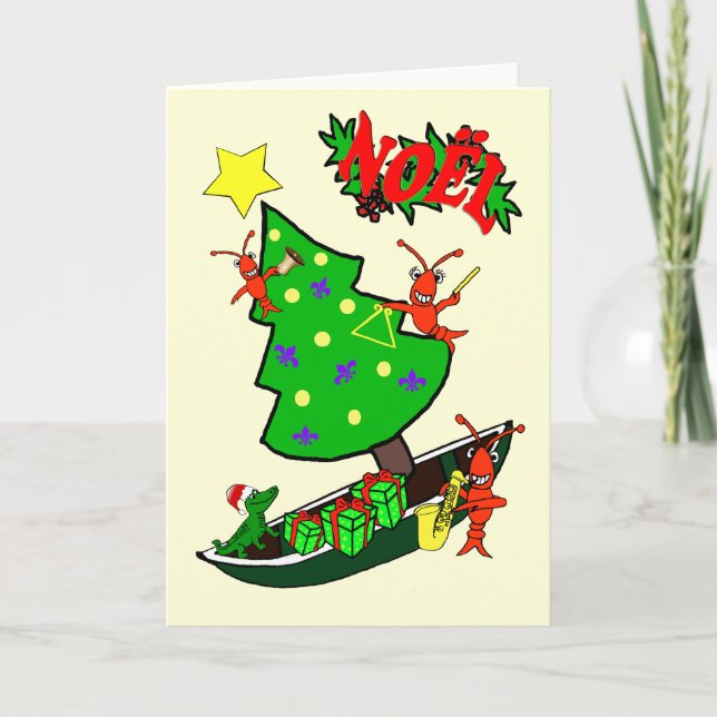 Cartão De Festividades Natal de Noel dos lagostins de Cajun (Frente)