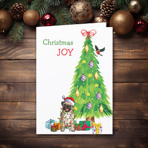 Cartão De Festividades Natal de Papais noeis bonitos Pug e Árvore de Fé