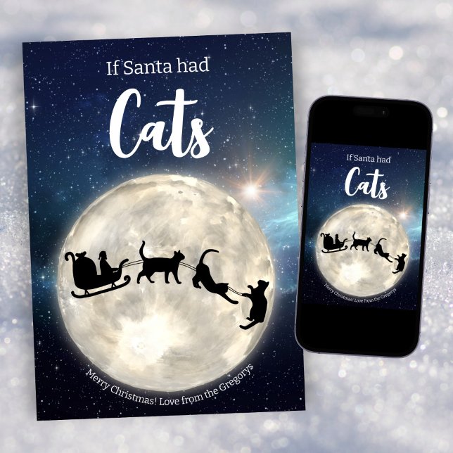 Cartão De Festividades Natal de Papais noeis de Gato Preto Engraçado Pers (Criador carregado)