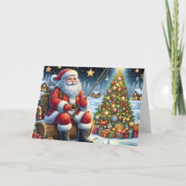 Cartão De Festividades Natal de pesca no gelo do Papai Noel