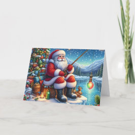Cartão De Festividades Natal de pesca no gelo do Papai Noel