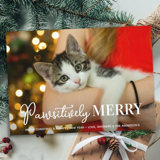 Cartão De Festividades Natal de Pet Cat Personalizado de Feliz Pawsitivam (Criador carregado)