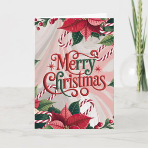Cartão De Festividades Natal de Poinsettia e Bengalas de Natal
