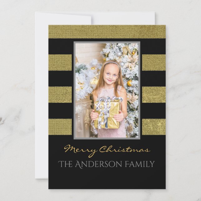 Cartão De Festividades Natal de prata e fotos Douradas (Frente)