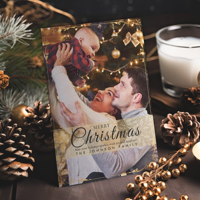 Cartão De Festividades Natal de Quadro Dourado Simples Elegante (Criador carregado)