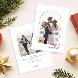 Cartão De Festividades Natal de Recém-Casados Minimalista com Foto de Cas