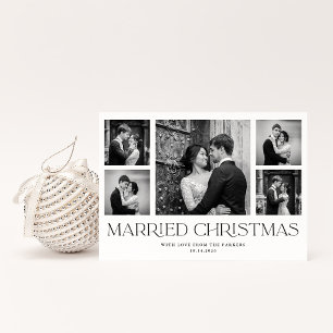 Cartão De Festividades Natal de Recém-Casados Moderno   Grade de Fotos de
