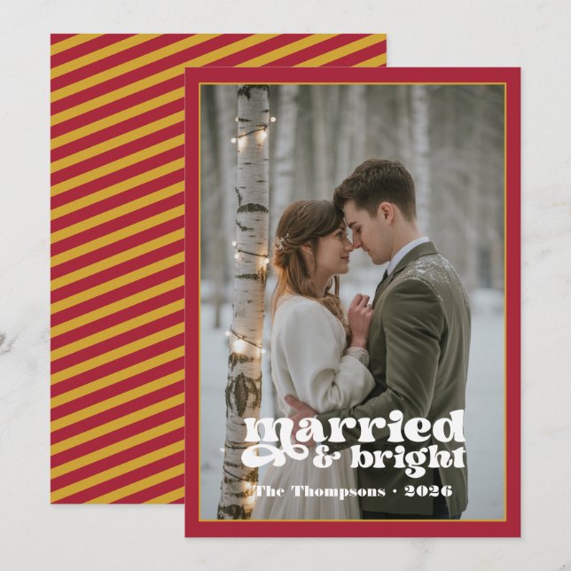 Cartão De Festividades Natal de Recém-Casados Ruby & Gold (Frente/Verso)