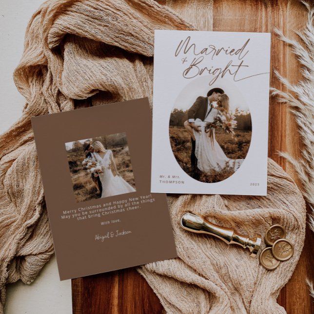 Cartão De Festividades Natal de Script Moderno de Boho e Casado (Criador carregado)