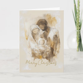 Cartão De Festividades Natal de Simples Natividade de Aquarela
