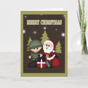 Cartão De Festividades Natal de Soldado Militar e Papai Noel