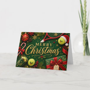 Cartão De Festividades Natal de tênis com bola de tênis e chapéu de Papai