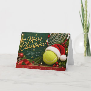 Cartão De Festividades Natal de tênis com bola de tênis e chapéu de Papai