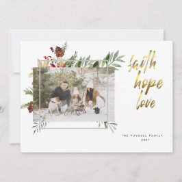 Cartão De Festividades Natal de Três Fotos em Caligrafia a Ouro Elegante