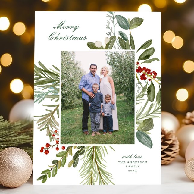 Cartão De Festividades Natal De Uma Foto Botânica De Aquarela Elegante (Criador carregado)
