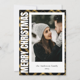 Cartão De Festividades Natal de Xadrez preto e Dourado moderno