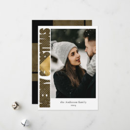 Cartão De Festividades Natal de Xadrez preto e Dourado moderno