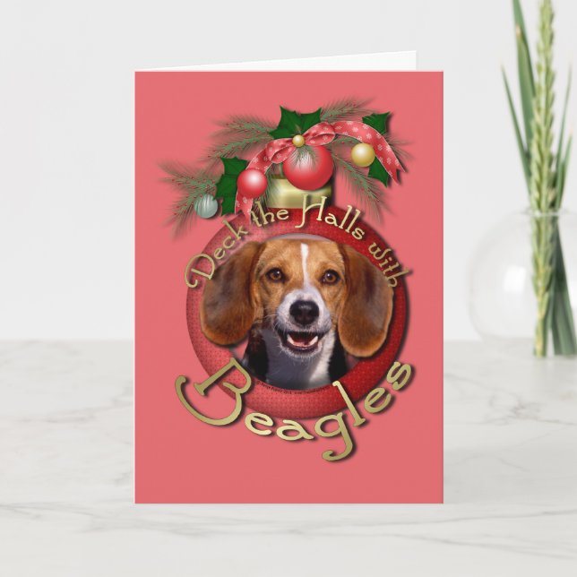 Cartão De Festividades Natal - Deck the Halls - Beagles (Frente)