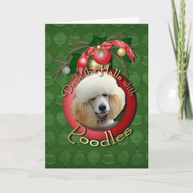 Cartão De Festividades Natal - Deck the Halls - Poodles - Apricot (Frente)