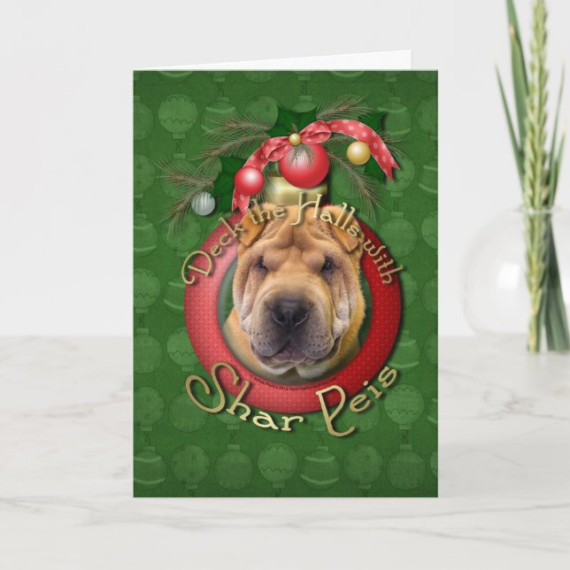 Cartão De Festividades Natal - Deck the Halls - Shar Peis (Frente)