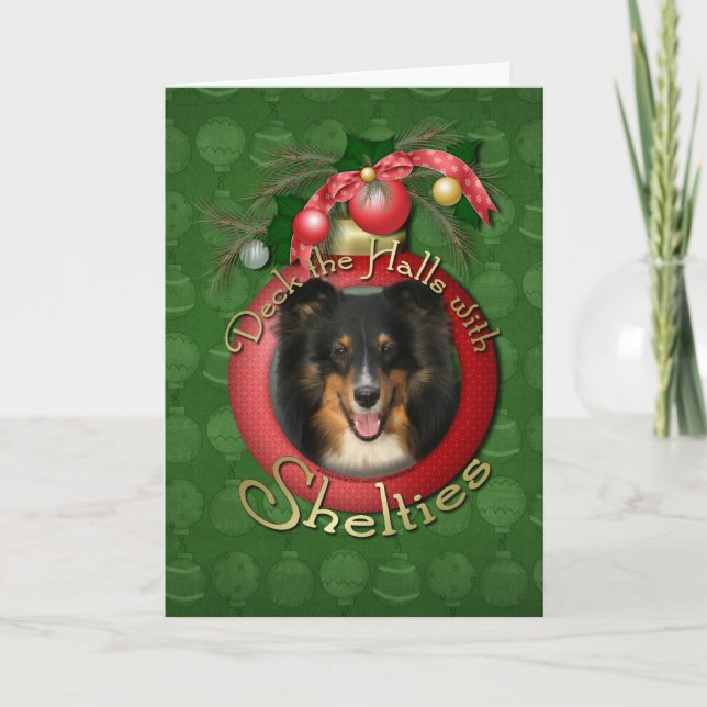 Cartão De Festividades Natal - Deck the Halls - Sheltie - Chani (Frente)