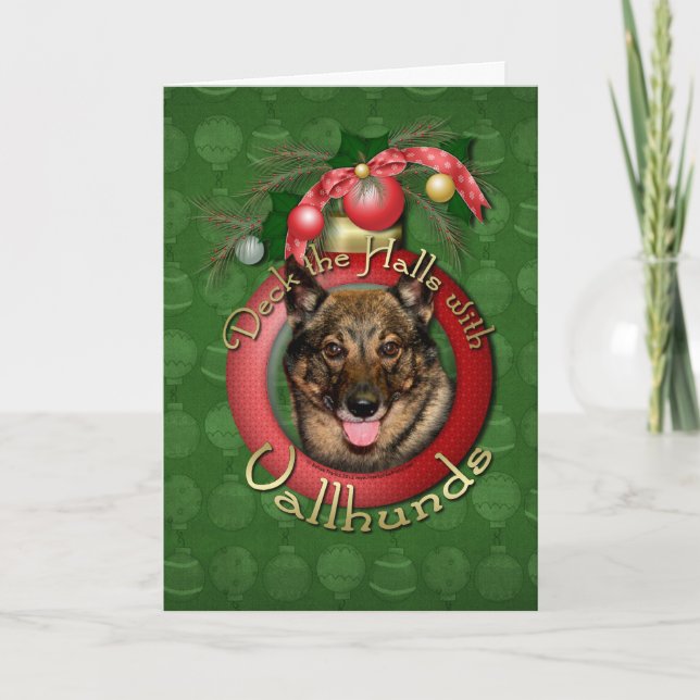 Cartão De Festividades Natal - Deck the Halls - Vallhunds (Frente)