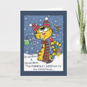 Cartão De Festividades Natal decorado de Gato-PURR para Avós